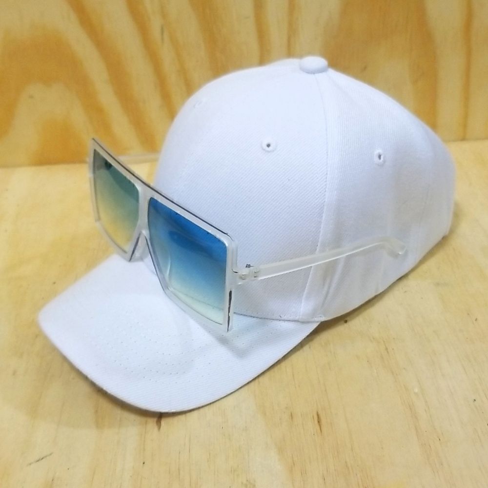 High Fashion Wmns Oversize Sunglasses with frosted frames/ blue tented lenses.